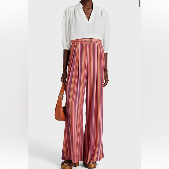 Zimmermann silk striped wide leg belted trousers